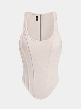 Zipper Tie-Up Corset Waist Tank Top